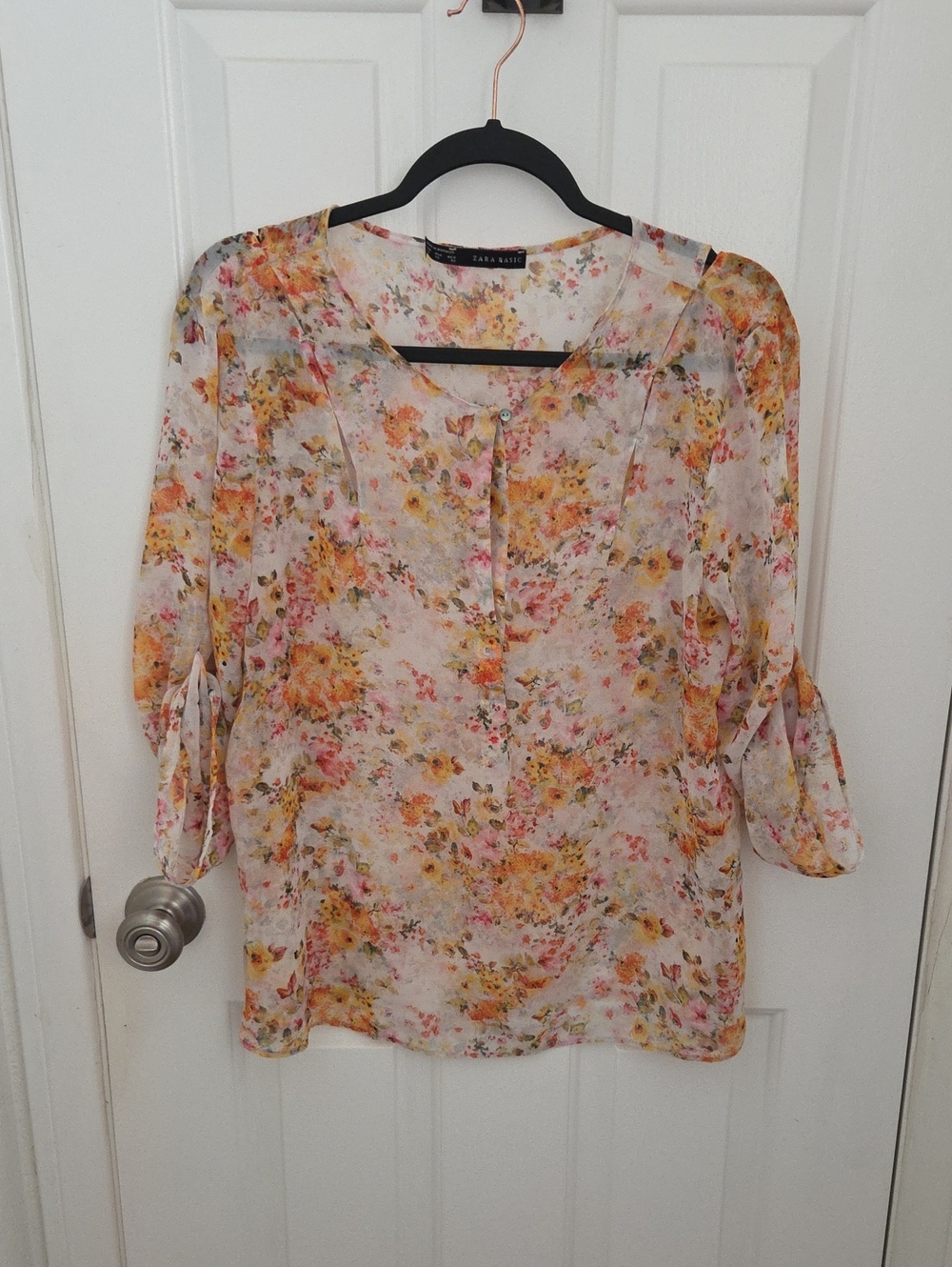 Zara Floral Sheer Blouse in Yellow and Pink